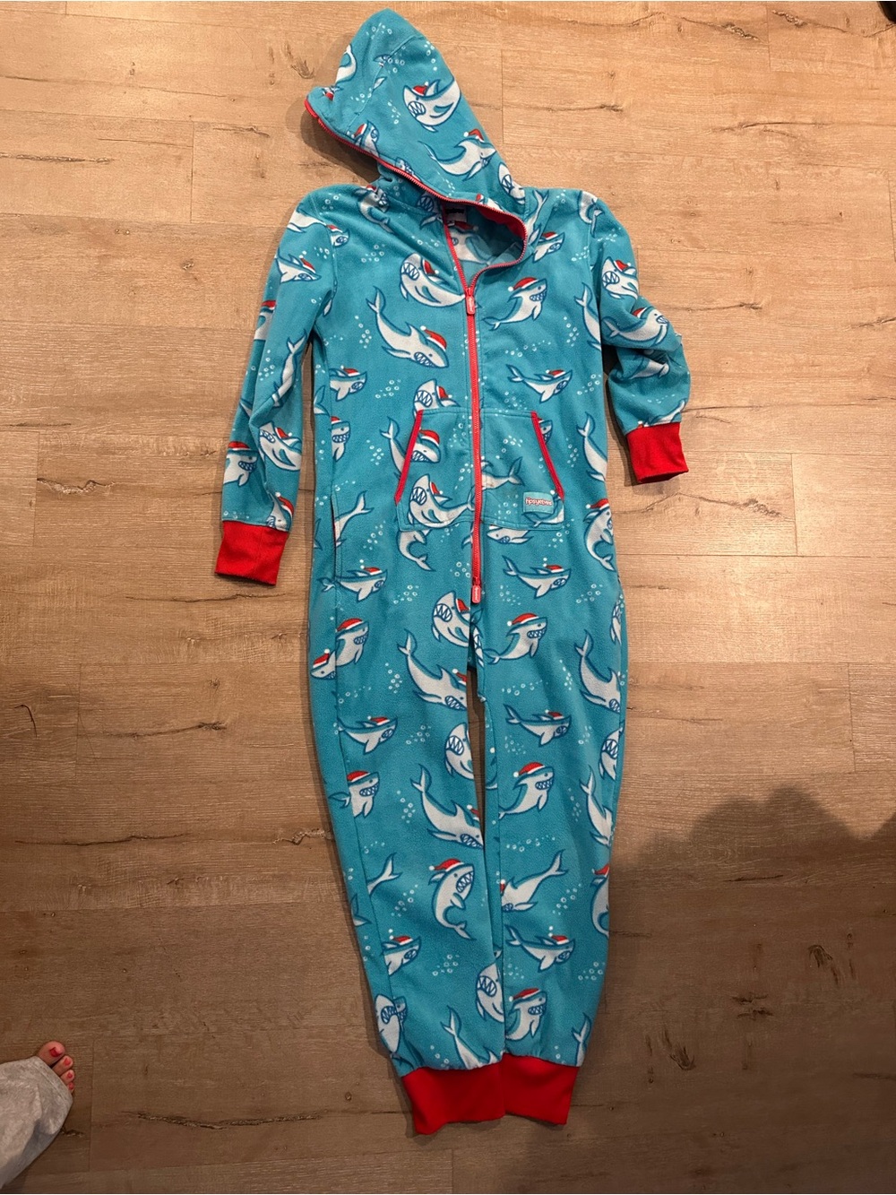 Tipsy Elves M Santa Shark Holiday Fleece onesie Hoodie jumpsuit ugly sweater